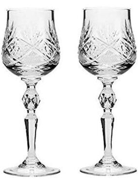 Vintage Handcrafted Crystal Wine Goblets Set of 2, Classic Old-Fashioned